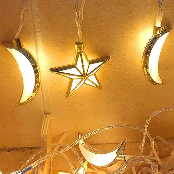 Gold Star Crescent Moon Lantern Garland-গোল্ড স্টার ক্রিসেন্ট মুন লাইট